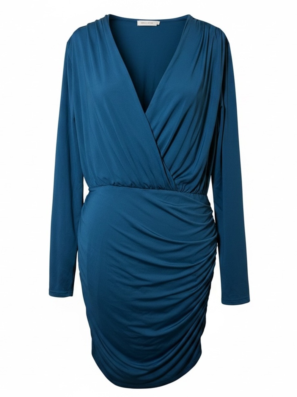 Grace Karin Teal Long-Sleeve Ruched Wrap Dress